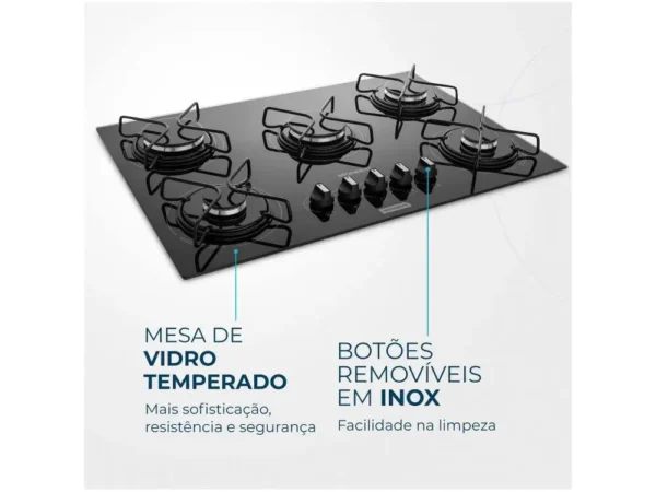 Cooktop 5 Bocas Mondial a Gás GLP Preto - Bivolt - Image 5