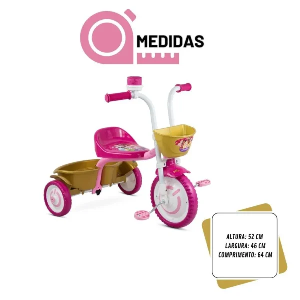 Triciclo Infantil Nathor Princesas Rosa em Alumínio - Image 5
