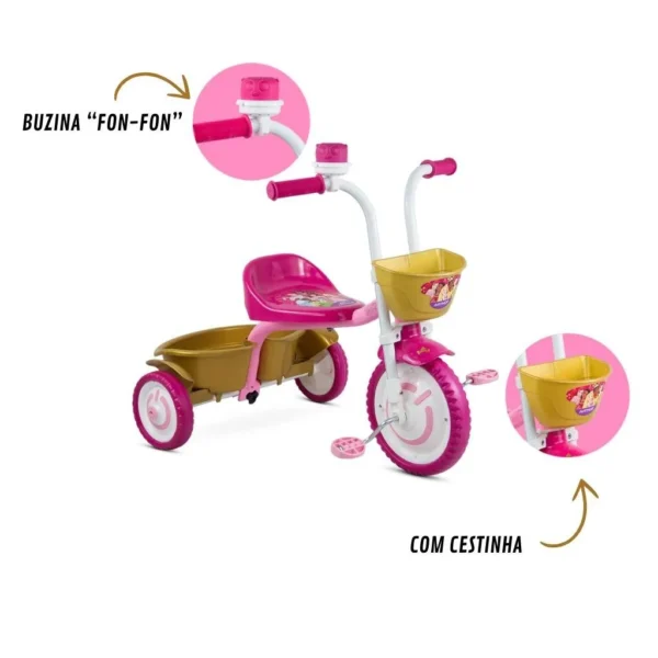 Triciclo Infantil Nathor Princesas Rosa em Alumínio - Image 4