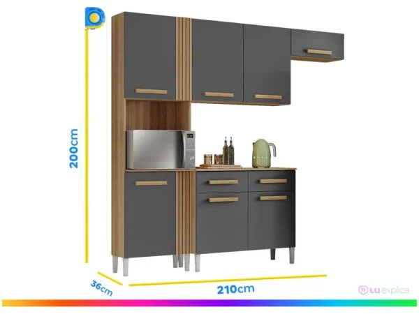 Cozinha Compacta Aramóveis Juma com Balcão 7 Portas 2 Gavetas - Image 5