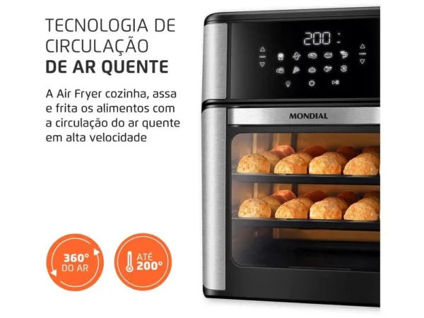 Fritadeira Elétrica sem Óleo/Air Fryer Mondial Forno Oven AFON-12L-BI Preta 12L - 220V - Image 6