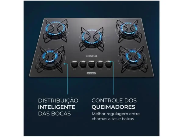 Cooktop 5 Bocas Mondial a Gás GLP Preto - Bivolt - Image 4