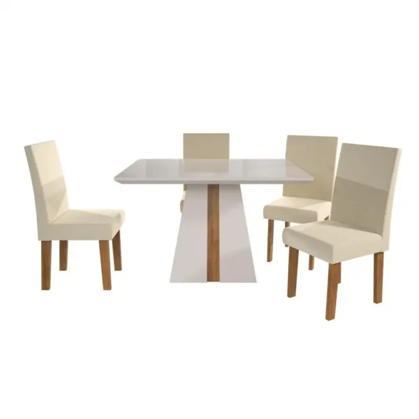 Mesa de Jantar 4 Cadeiras Retangular Off White Imbuia e Pastel Tampo de MDF com Vidro Viero Roma - Image 4